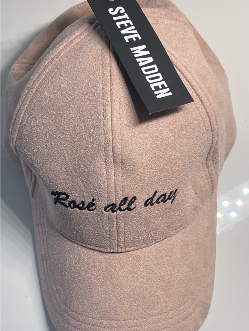 Steve Madden Pink Suede-Feel Baseball Cap with Script Detail